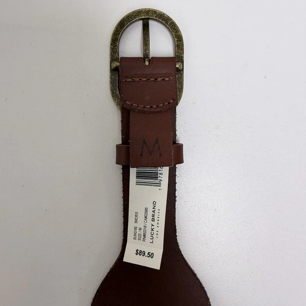 Lucky Brand Women's Medium Floral‎ Embossed Brown 100% Leather Belt Circles NWT